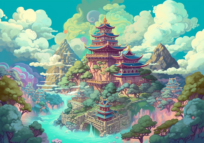 国潮古建筑宫殿华贵插画背景,插画/手绘图,插画/手绘图库,插画/手绘图下载,插画/手绘